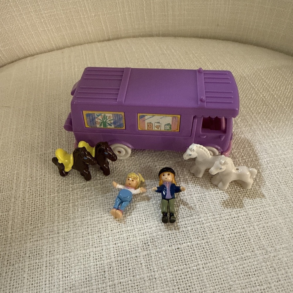Polly Pocket Stable On The Go Van Vintage 1994 Bluebird Horses Complete + Extras